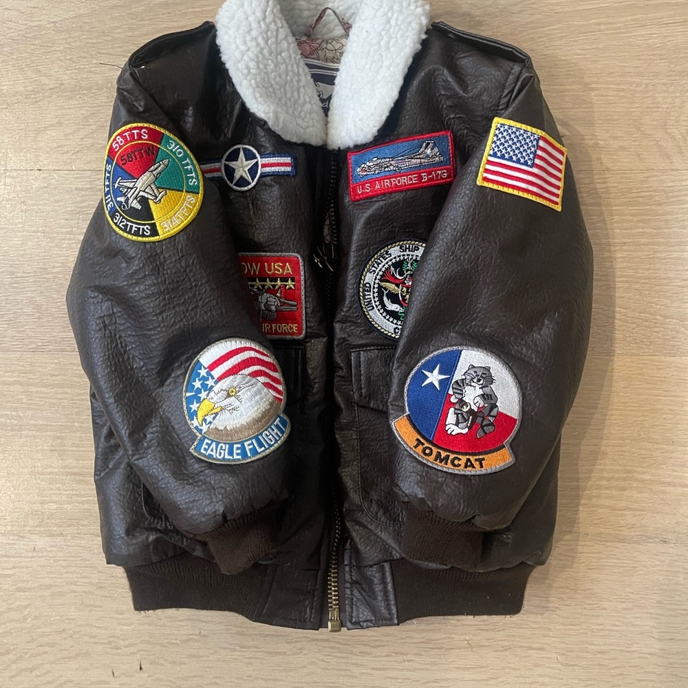 Kids Brown Bomber Jacket with Patches